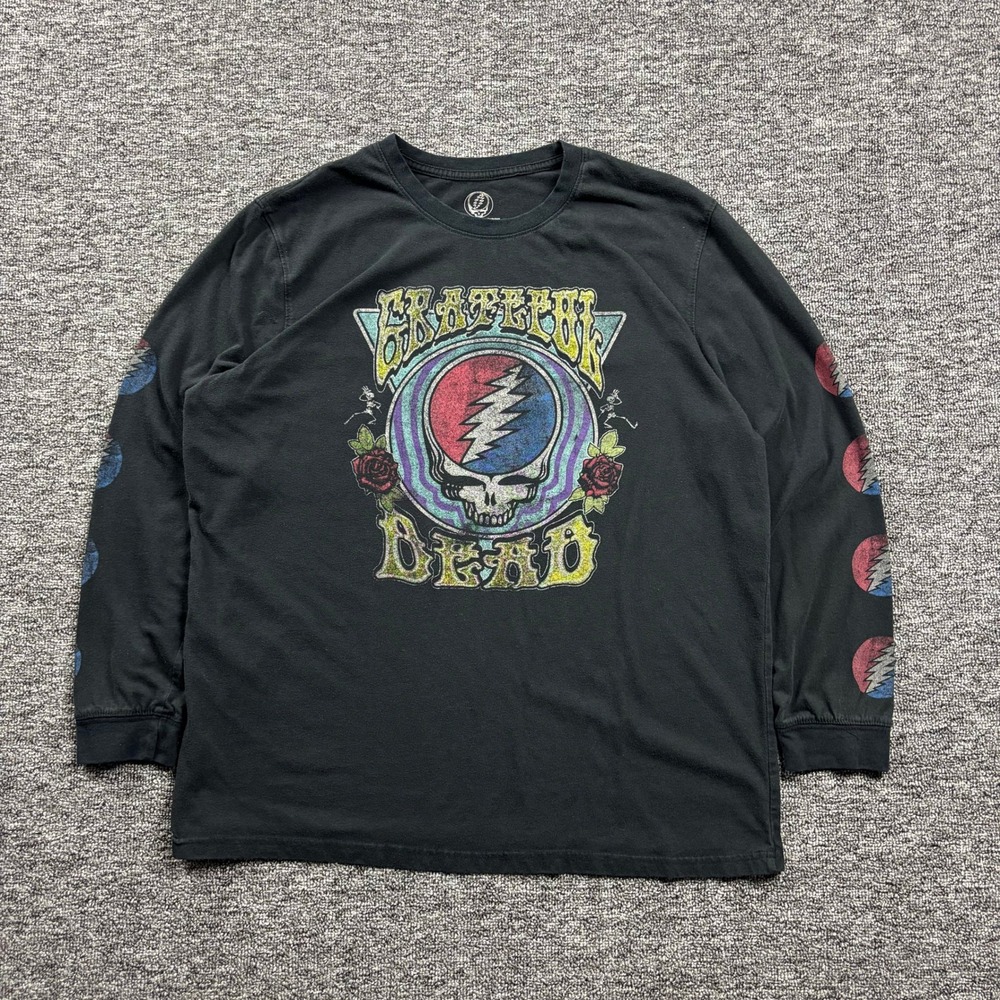 Grunge Grateful Dead Rock Band Graphic Long Sleeve T-Shirt Black Size XL